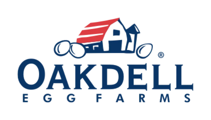 Oakdell Egg Farms logo featuring a red barn and eggs, representing a major egg supplier and food distributor for foodservice and wholesale food industry.